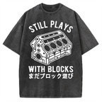 Funny Still Plays With Blocks Vintage Washed T-shirt