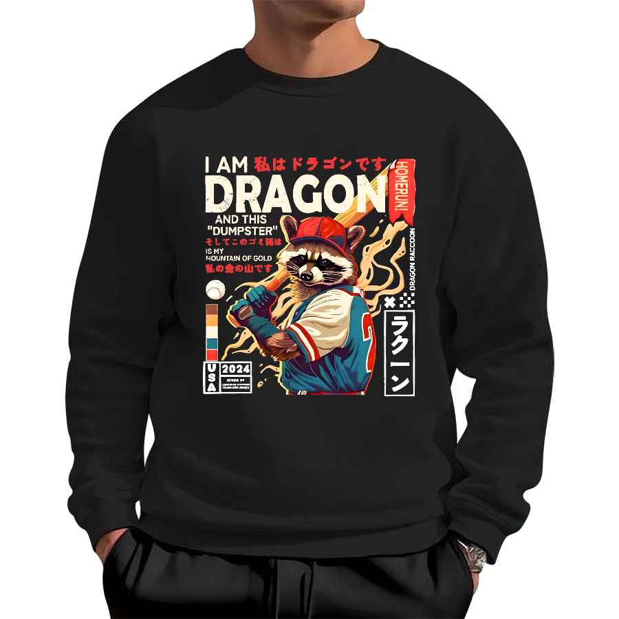 I am a dragon, and this trash can is my golden raccoon Cotton Pullover Sweatshirt