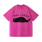 Black Cat Get Serious from Tomorrow Onwards Vintage Wash Japanese Design T-Shirt