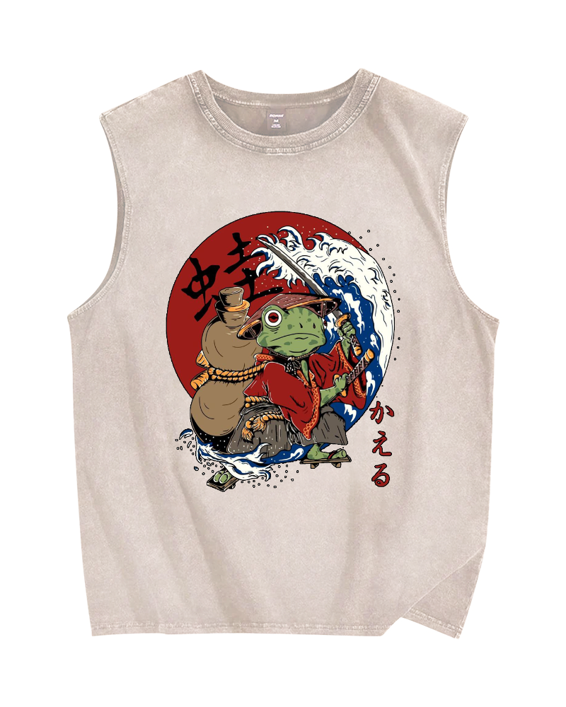 Japanese Frog Vintage Distressed Washed Tank Top