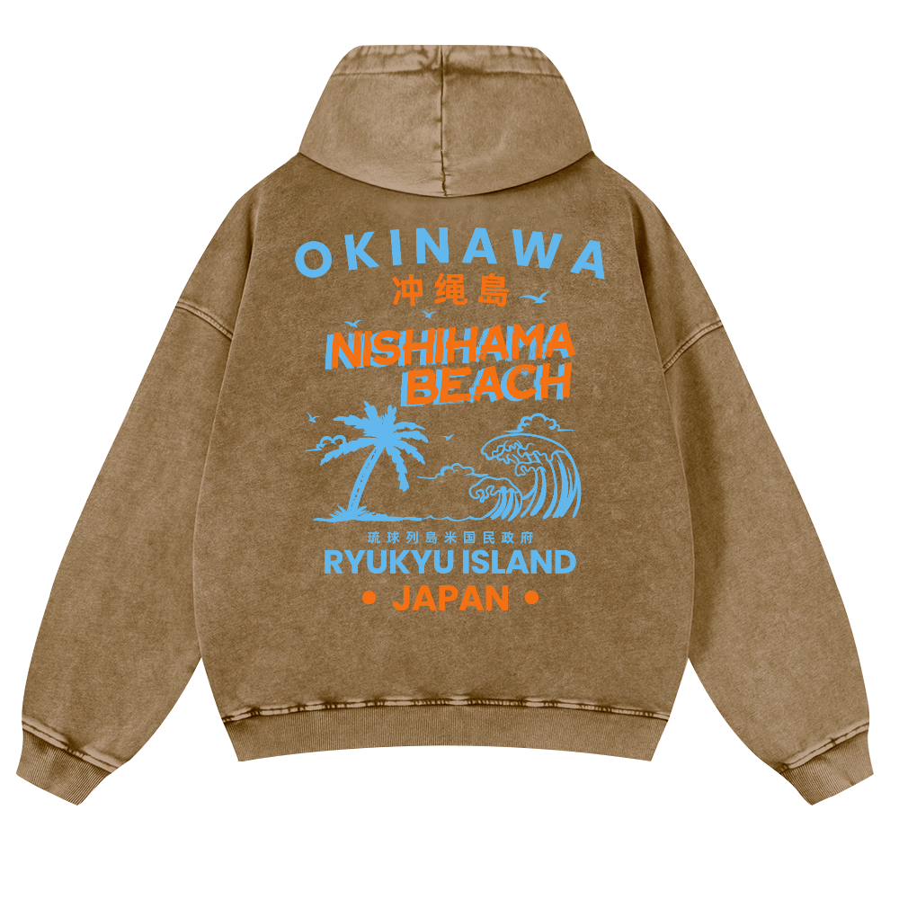 Okinawa Nishihama Beach Ryukyu Island Japan Vintage Washed Cotton Back Art Hoodie