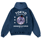 Tokyo Drunken Octopus Vintage Washed Cotton Back Art Hoodie