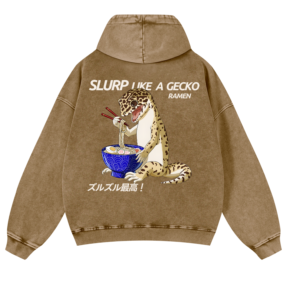 Gecko Vintage Washed Cotton Back Art Hoodie