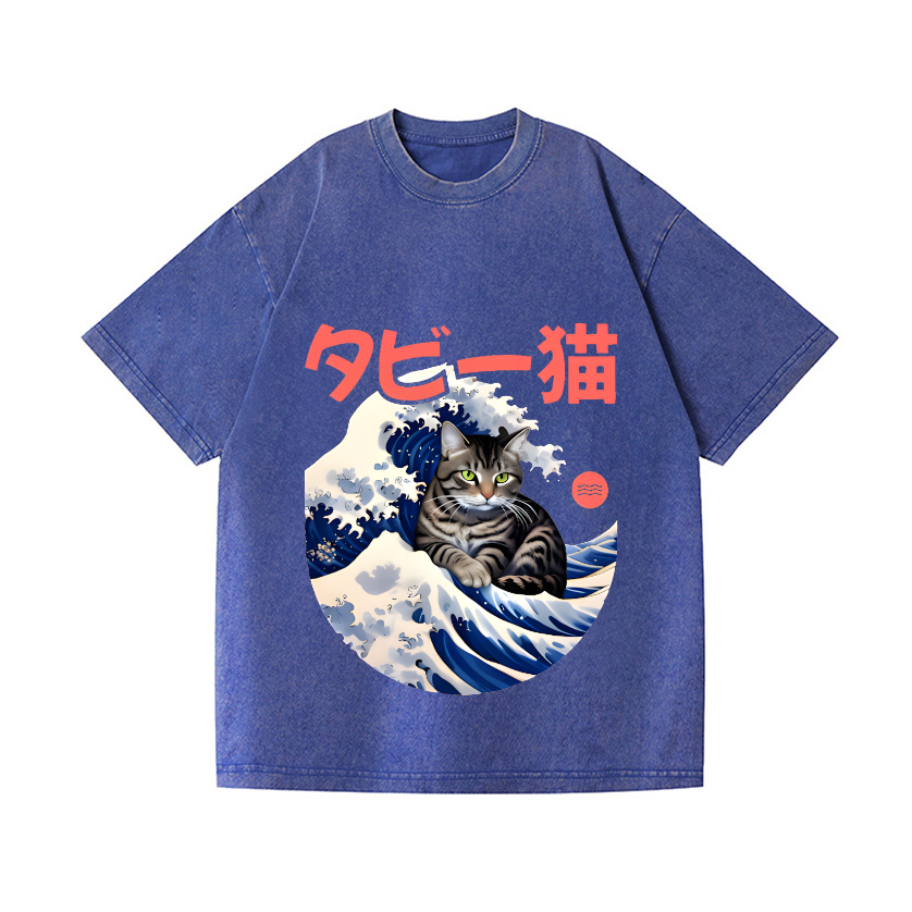Cat Wave Vintage Wash Japanese Design T-Shirt