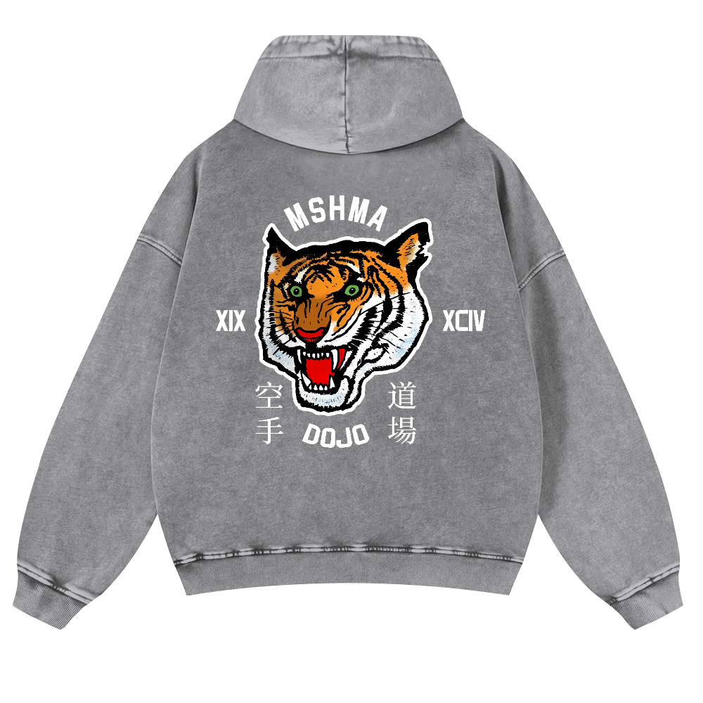 Mshma Dojo Tiger Vintage Washed Cotton Back Art Hoodie