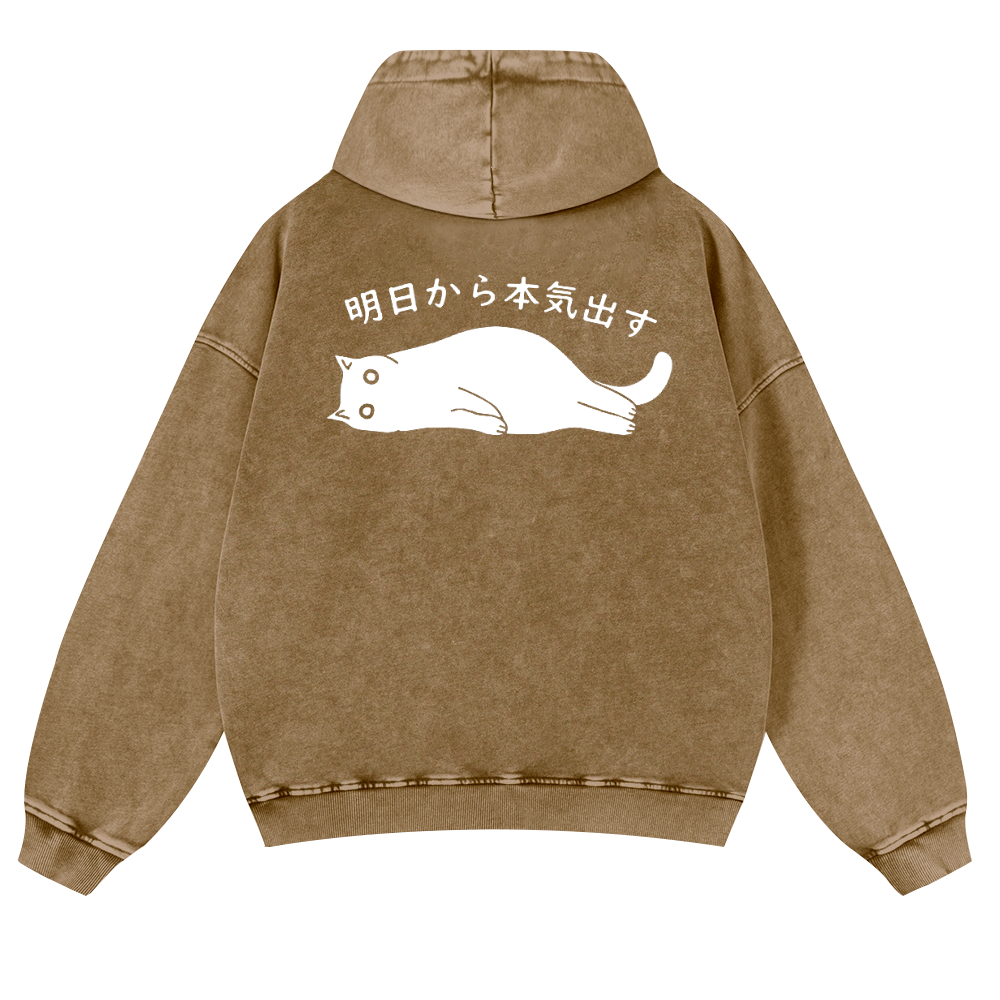 Cat Vintage Washed Cotton Back Art Hoodie