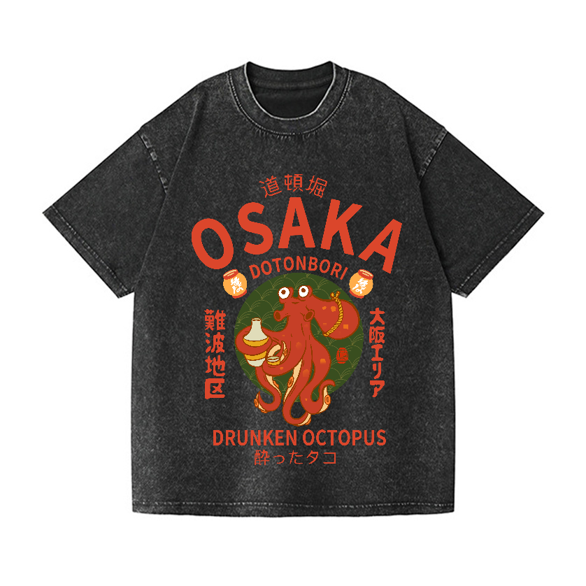Osaka Dotonbori Drunken Octopus Vintage Wash Japanese Design T-Shirt