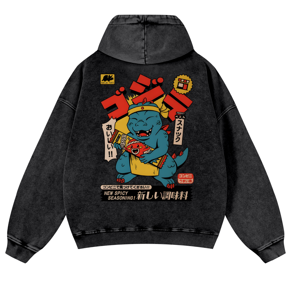 Spicy Dinosaur Vintage Washed Cotton Back Art Hoodie