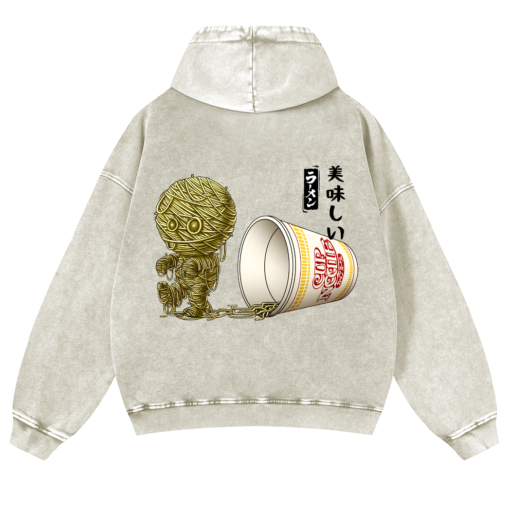 Ramen Mummy Vintage Washed Cotton Back Art Hoodie