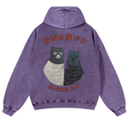 Masked Cat Vintage Washed Cotton Back Art Hoodie