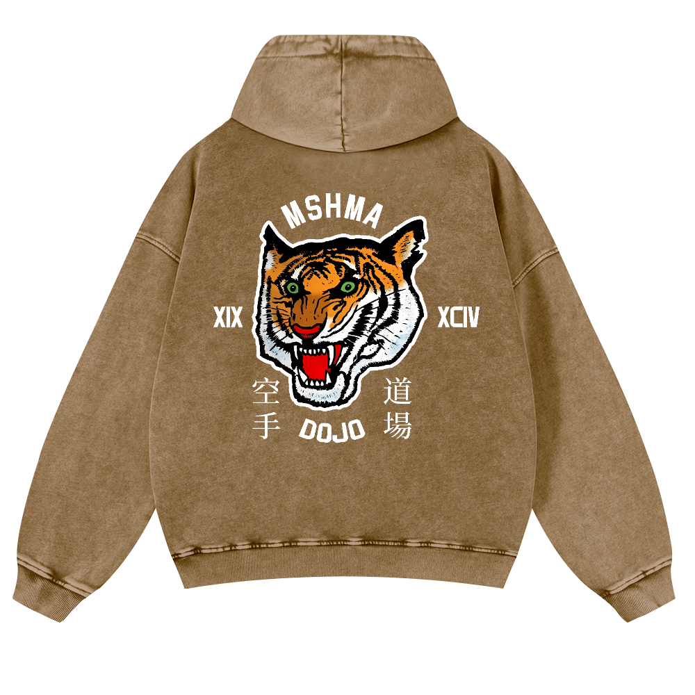 Mshma Dojo Tiger Vintage Washed Cotton Back Art Hoodie