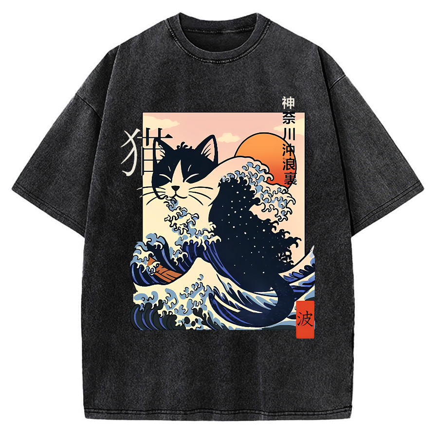 Kanagawa cat Vintage Washed T-shirt
