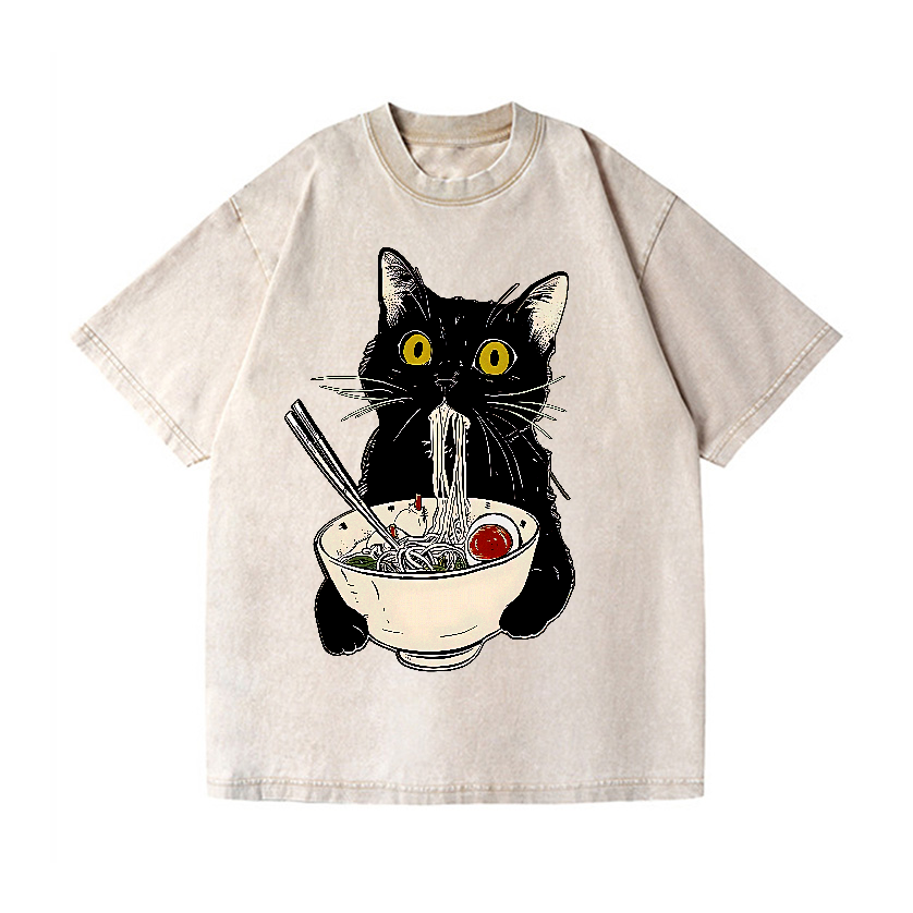 Ramen Cat Vintage Wash Japanese Design T-Shirt