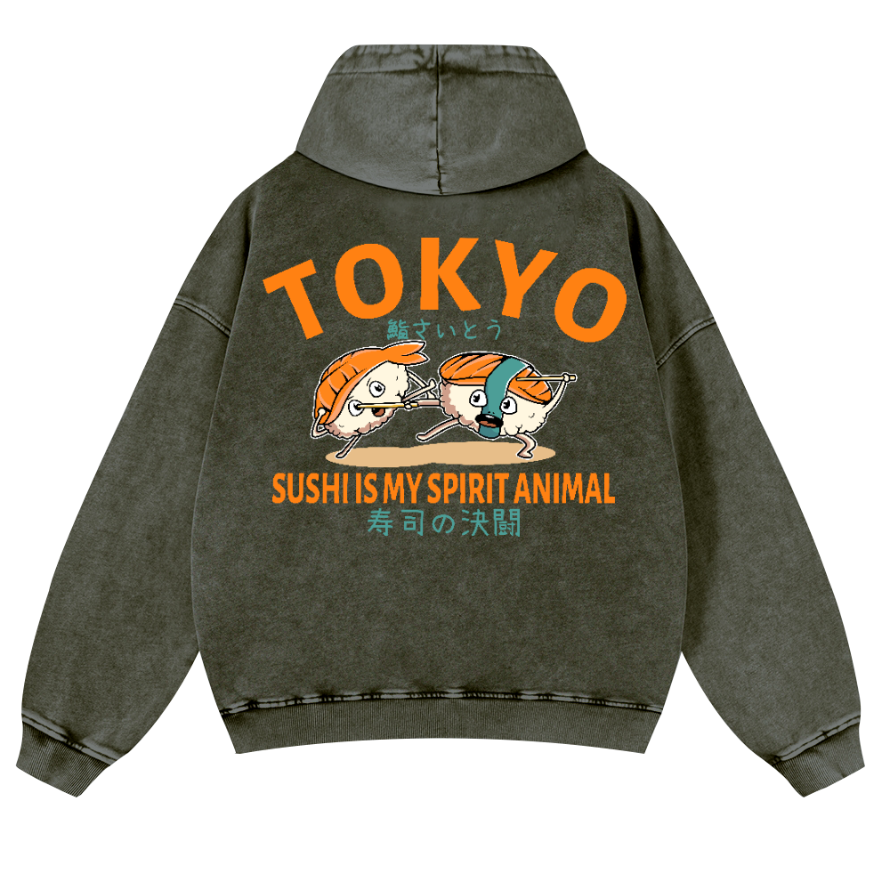 Sushi Vintage Washed Cotton Back Art Hoodie