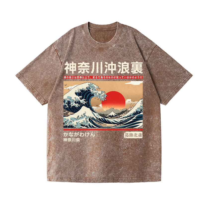 Kanagawa Ukiyo-e Great Wave Vintage Wash Japanese Design T-Shirt