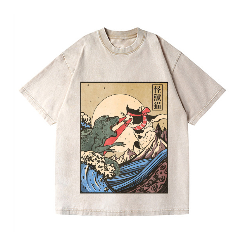 Cat Vintage Wash Japanese Design T-Shirt