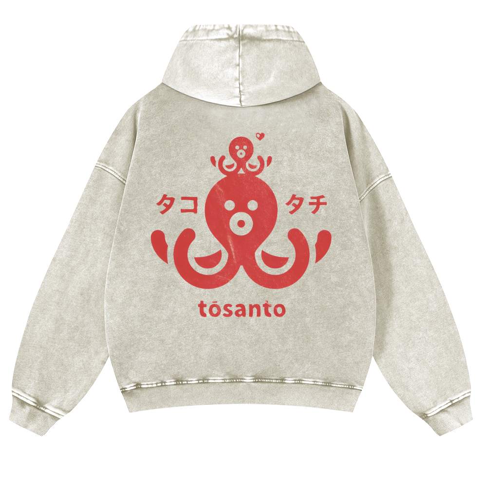 Octopus Vintage Washed Cotton Back Art Hoodie