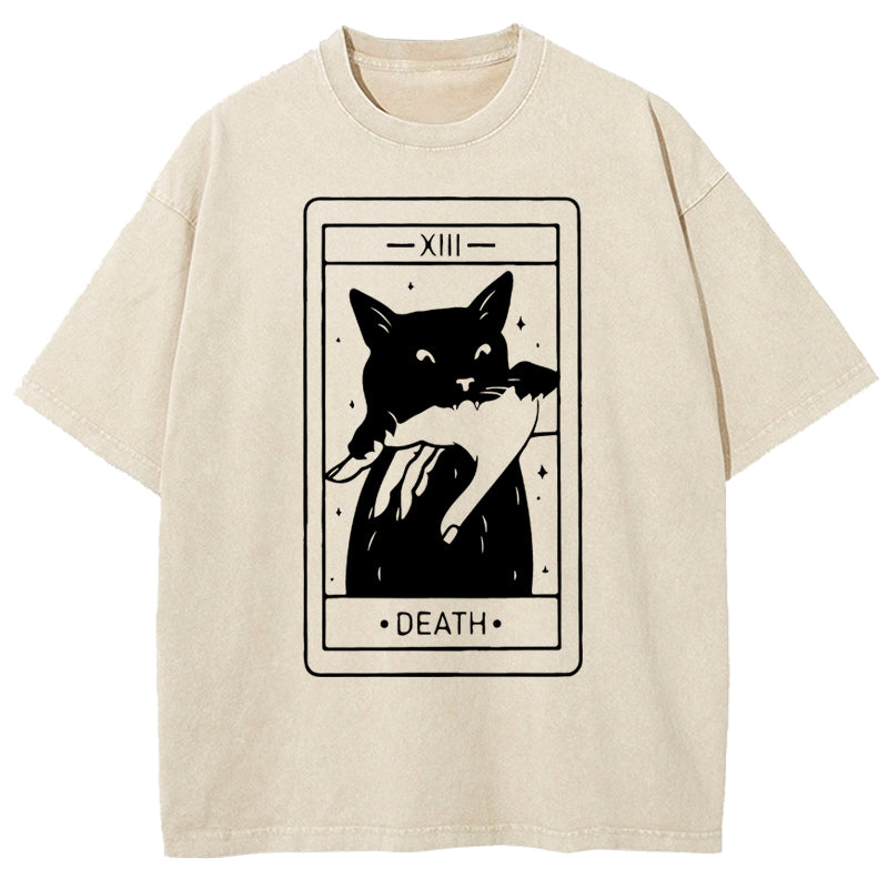 Tarot Card Black Cat Washed T-Shirt