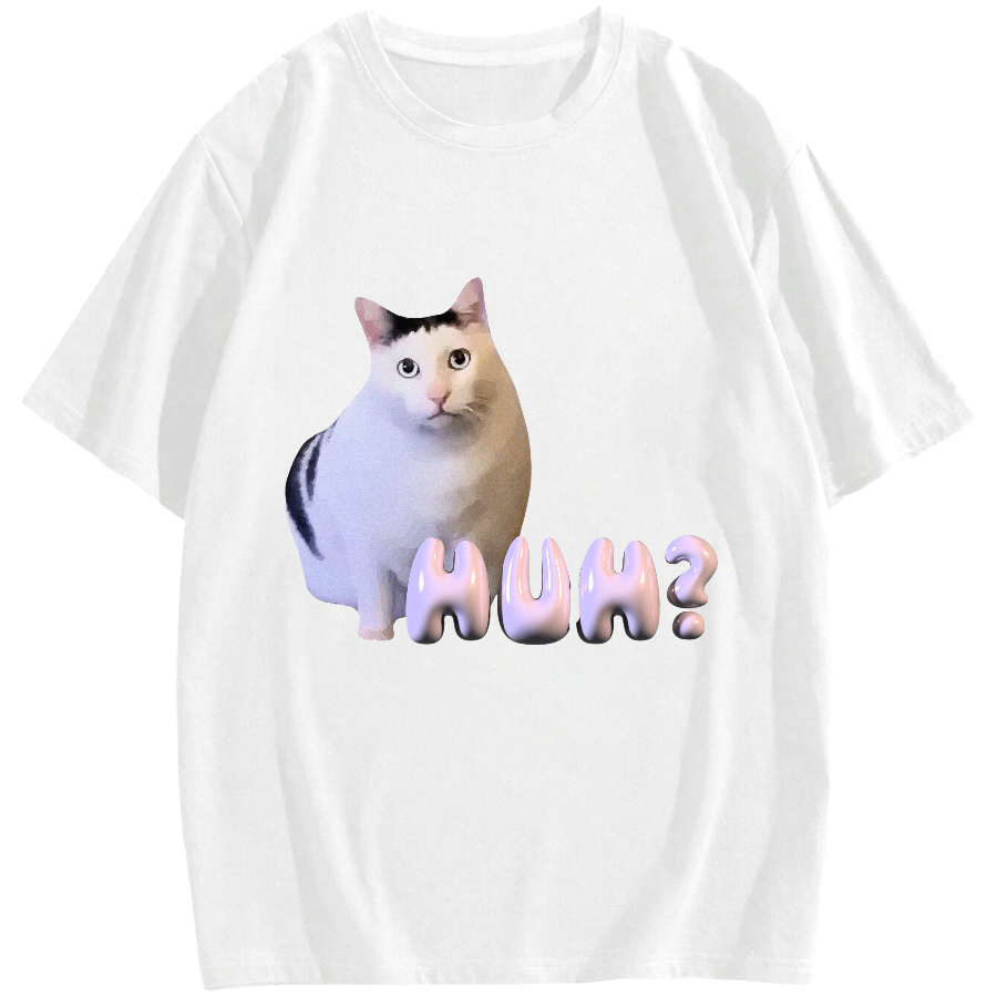 Huh Meme Cat Cotton casual T-shirt