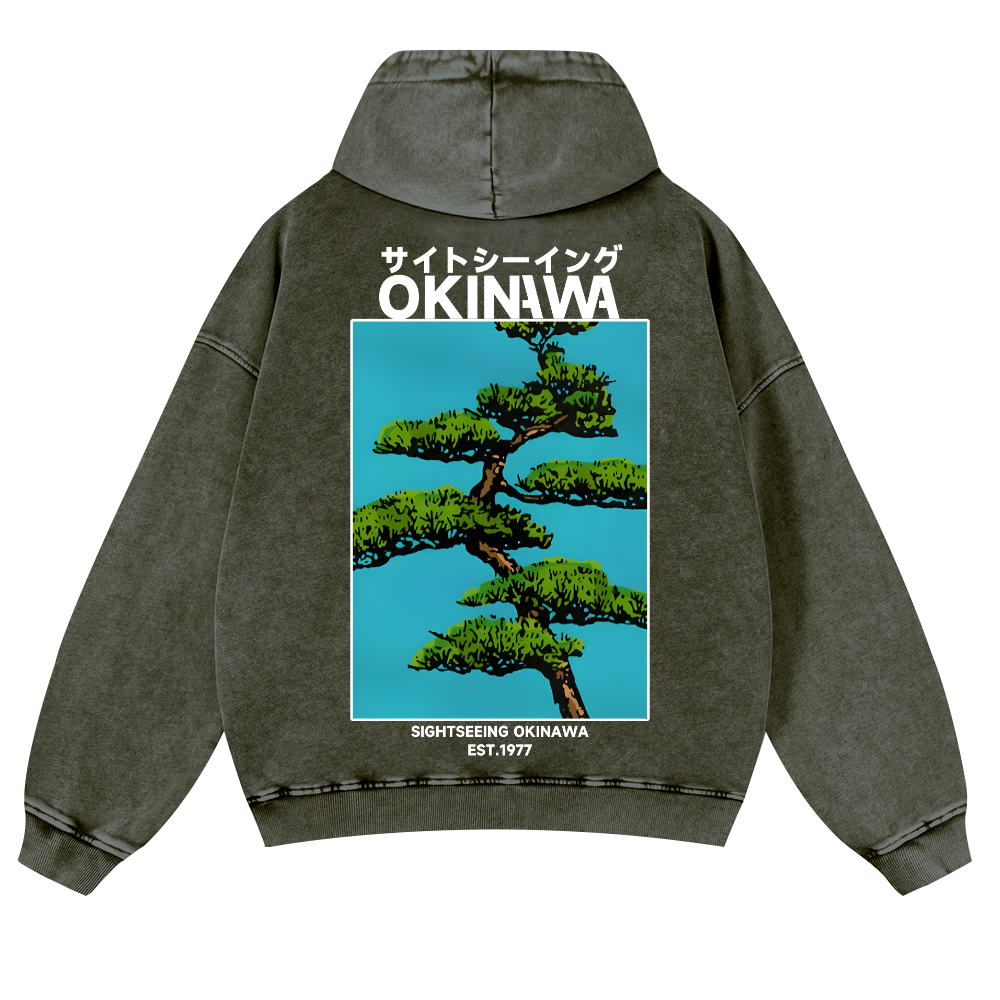 Okinawa Vintage Washed Cotton Back Art Hoodie