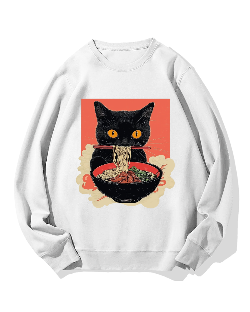Cat eating ramen Cotton Sweatshirt