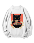 Cat eating ramen Cotton Sweatshirt