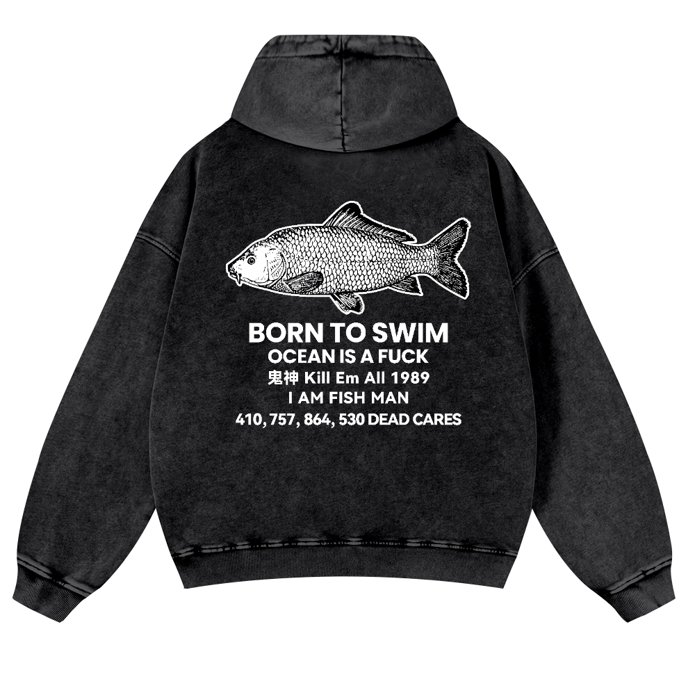 Fish Vintage Washed Cotton Back Art Hoodie