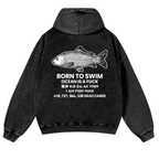 Fish Vintage Washed Cotton Back Art Hoodie