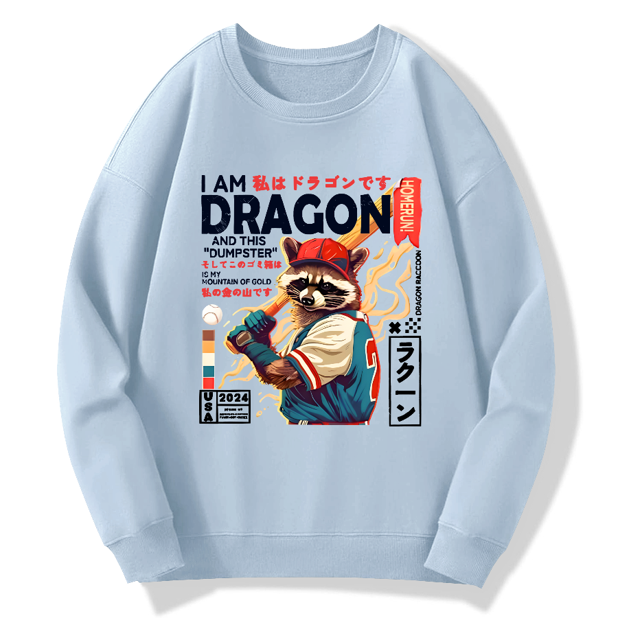 I am a dragon, and this trash can is my golden raccoon Cotton Pullover Sweatshirt