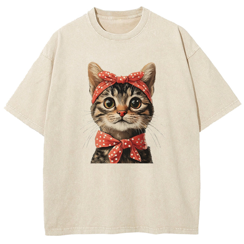 Kerchief Cat Washed T-Shirt