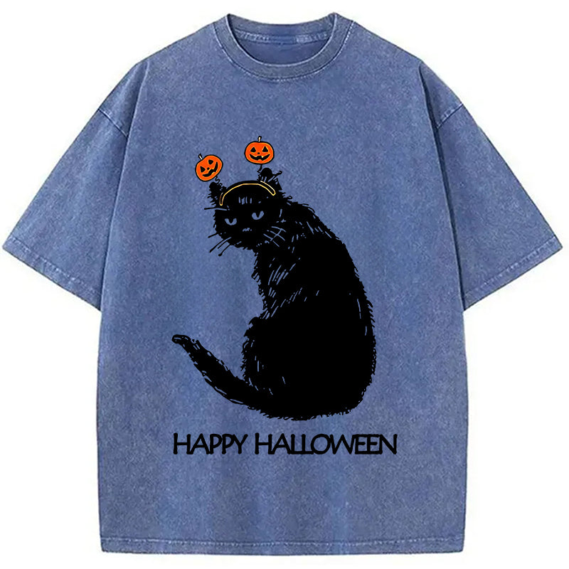 Halloween Cat Japanese Washed T-Shirt