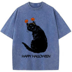 Halloween Cat Japanese Washed T-Shirt