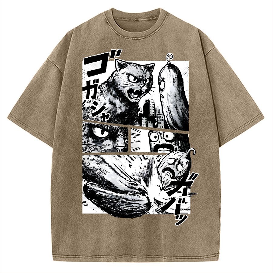 Cat vs Zucchini Vintage Washed T-shirt