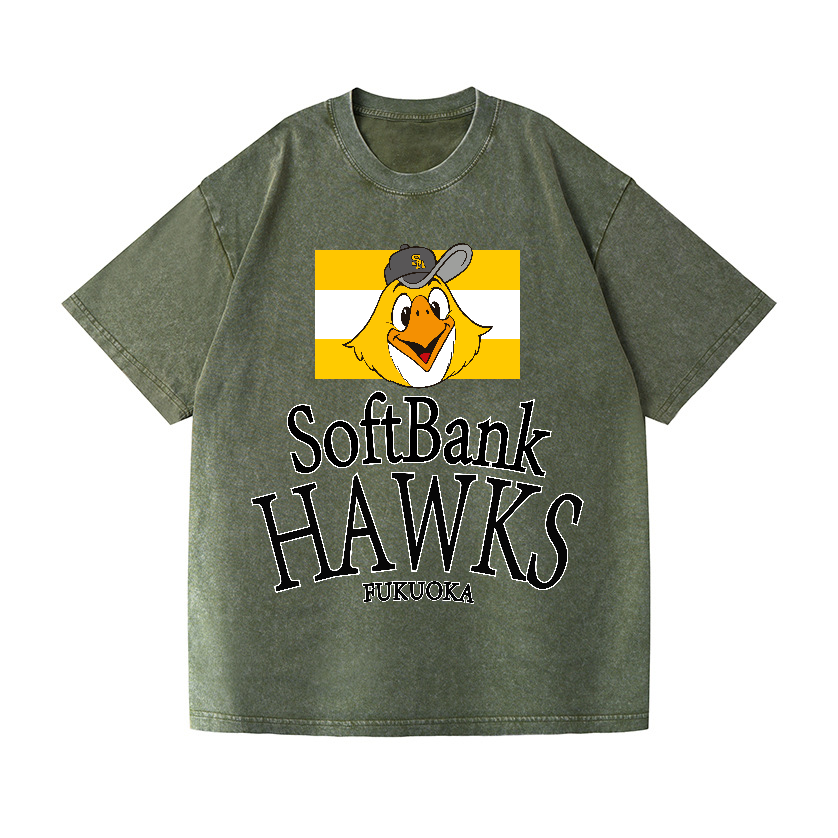 Fukuoka SoftBank Hawks Baseball Vintage Wash Japanese Design T-Shirt