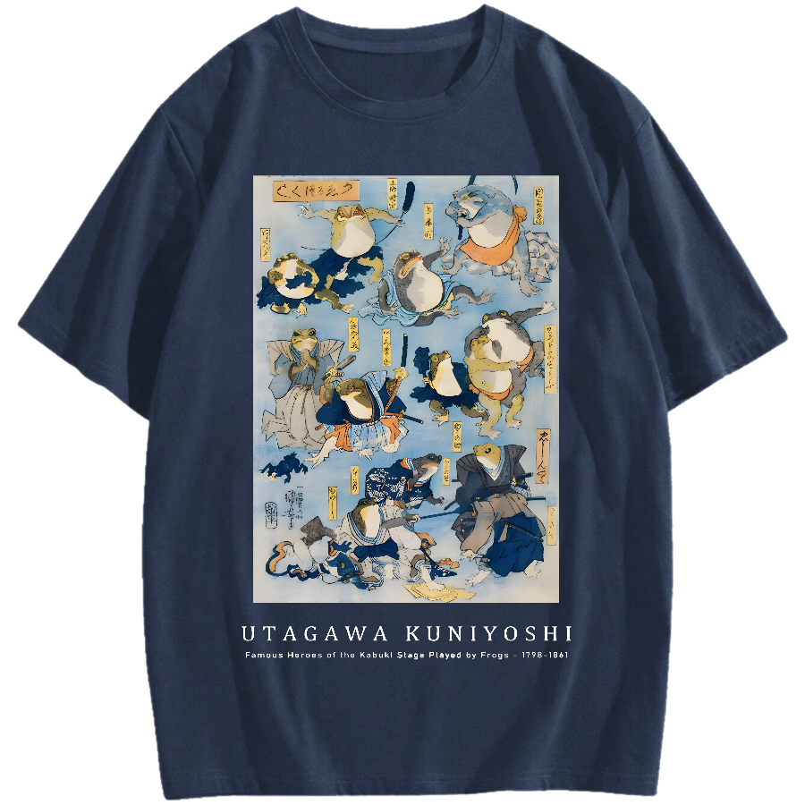 Utagawa Kuniyoshi Frogs Vintage Wash Japanese Design Cotton casual T-shirt