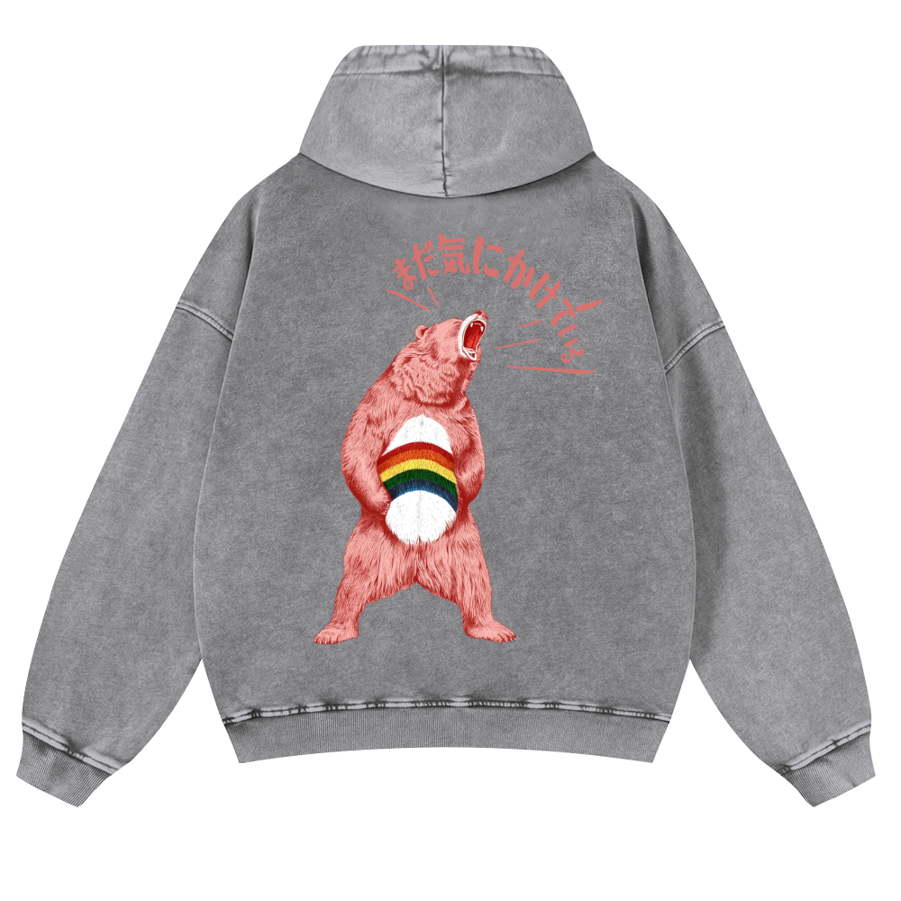 Bear Vintage Washed Cotton Back Art Hoodie