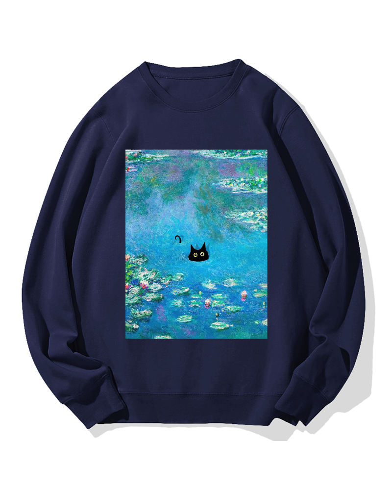 Monet Water Lily Cat Cotton Sweatshirt