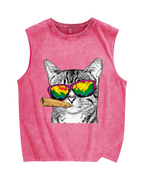 Smoking Cat Vintage Distressed Washed Tank Top