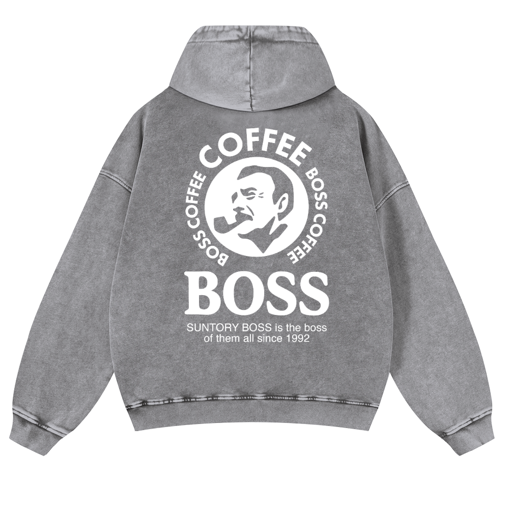 Coffee Boss Vintage Washed Cotton Back Art Hoodie