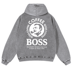 Coffee Boss Vintage Washed Cotton Back Art Hoodie
