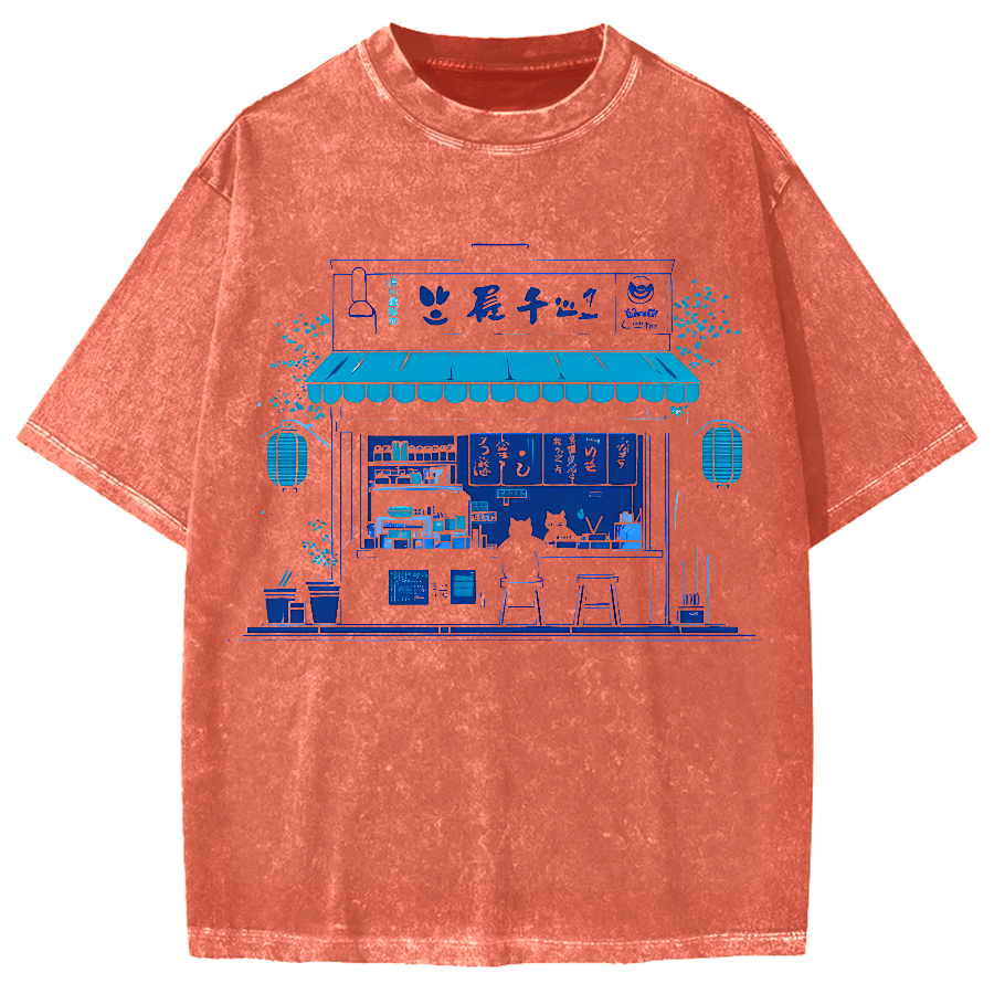 Cat Lover  Ramen Shop Vintage Washed T-shirt