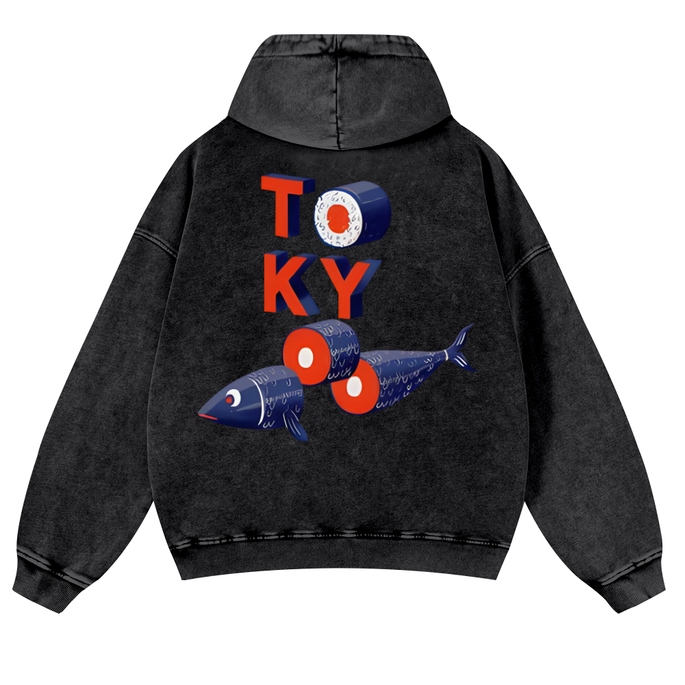 Tokyo Fish Vintage Washed Cotton Back Art Hoodie