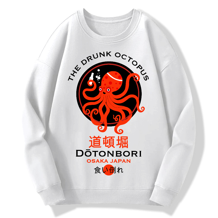 Japan Osaka Dotonbori Drunk Octpus Cotton Pullover Sweatshirt