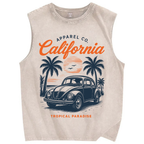 Unisex Vintage Beach Sunset Graffiti Printed Washed Tank Top