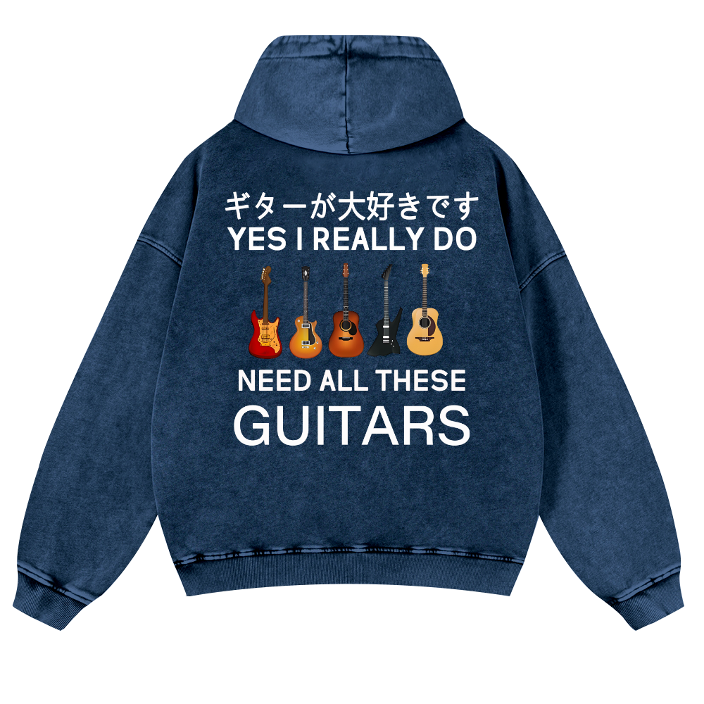 Guitars Vintage Washed Cotton Back Art Hoodie