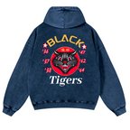 Black Cat Vintage Washed Cotton Back Art Hoodie