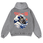 Cat Wave Vintage Washed Cotton Back Art Hoodie
