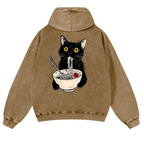Ramen Cat Vintage Washed Cotton Back Art Hoodie