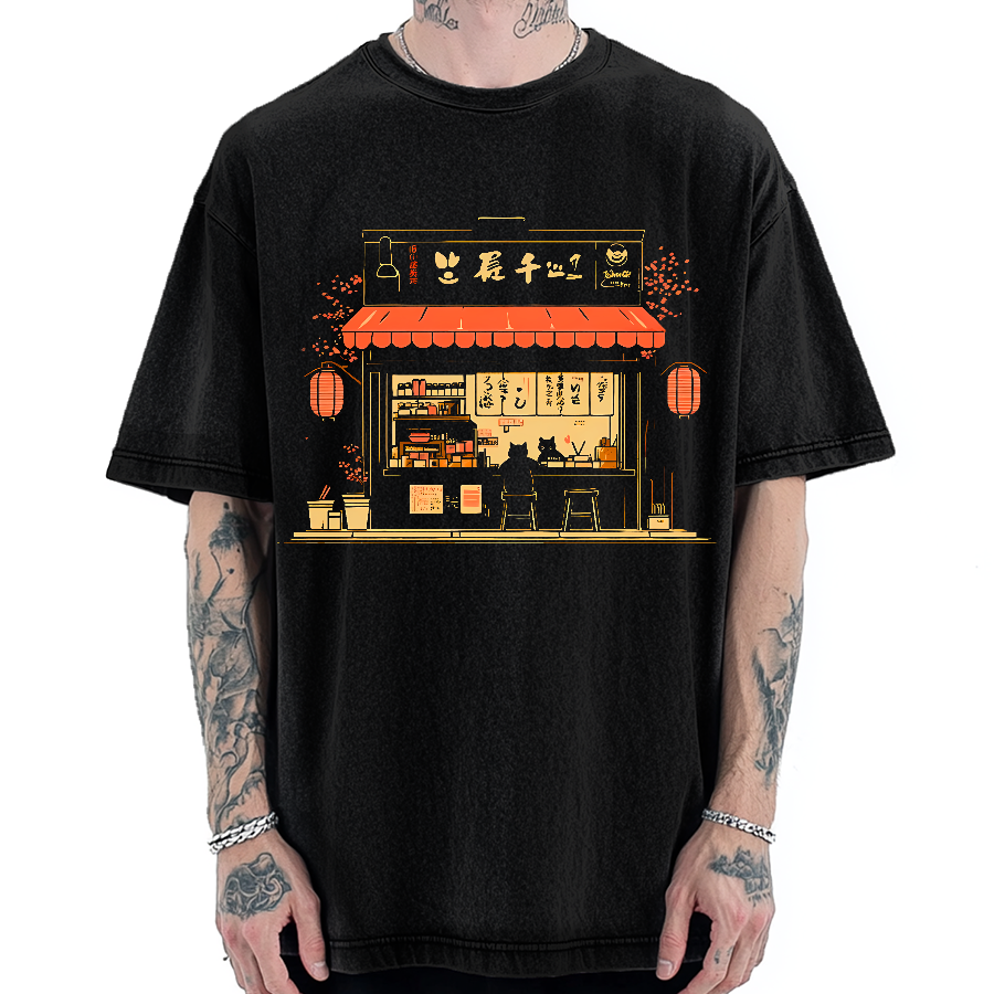 Cat Lover  Ramen Shop Vintage Washed T-shirt
