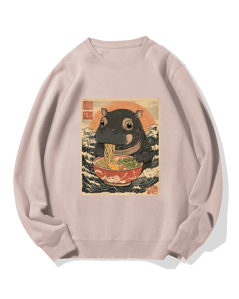 Hippo eating ramen Cotton Sweatshirt